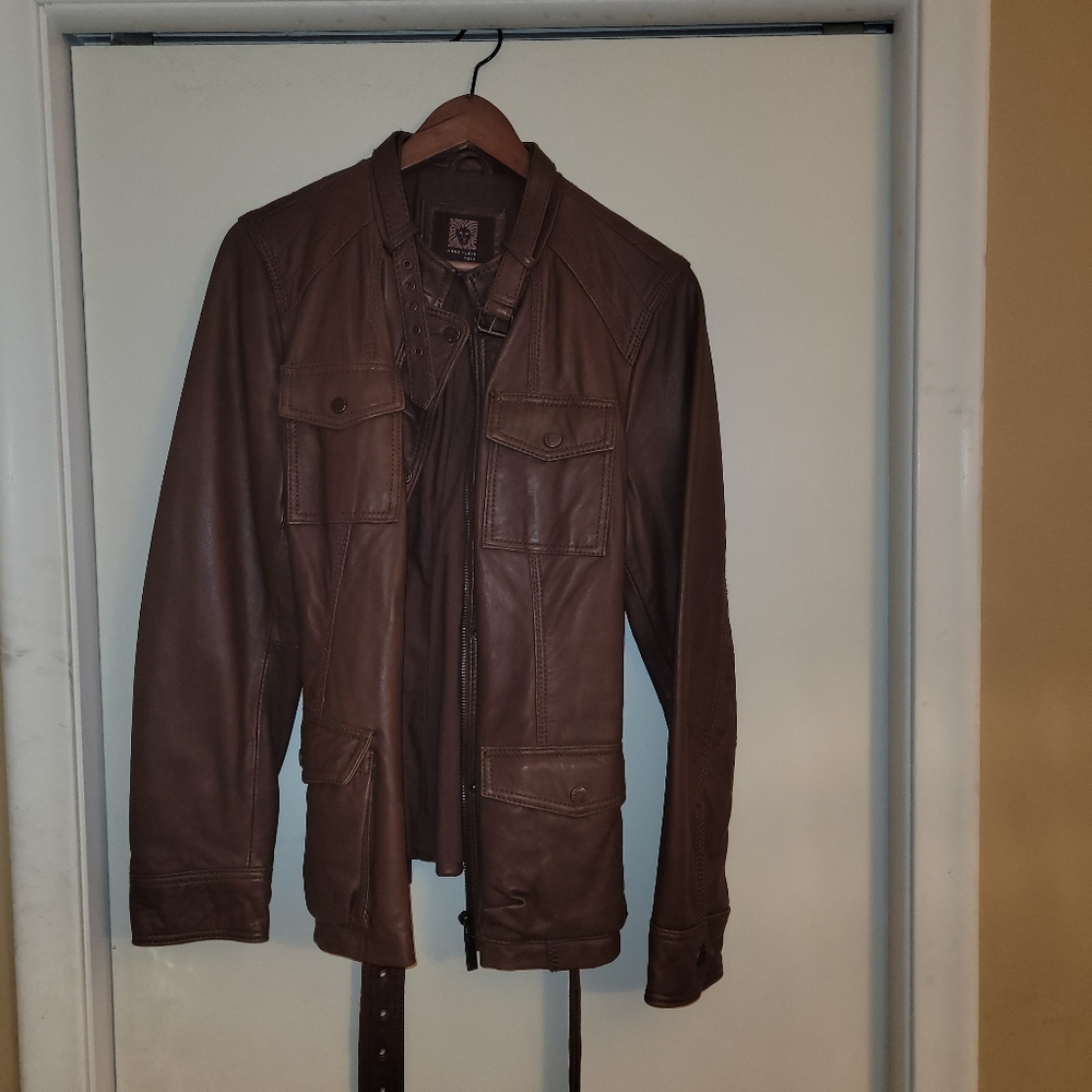 Caramel women's leather jacket with belt
